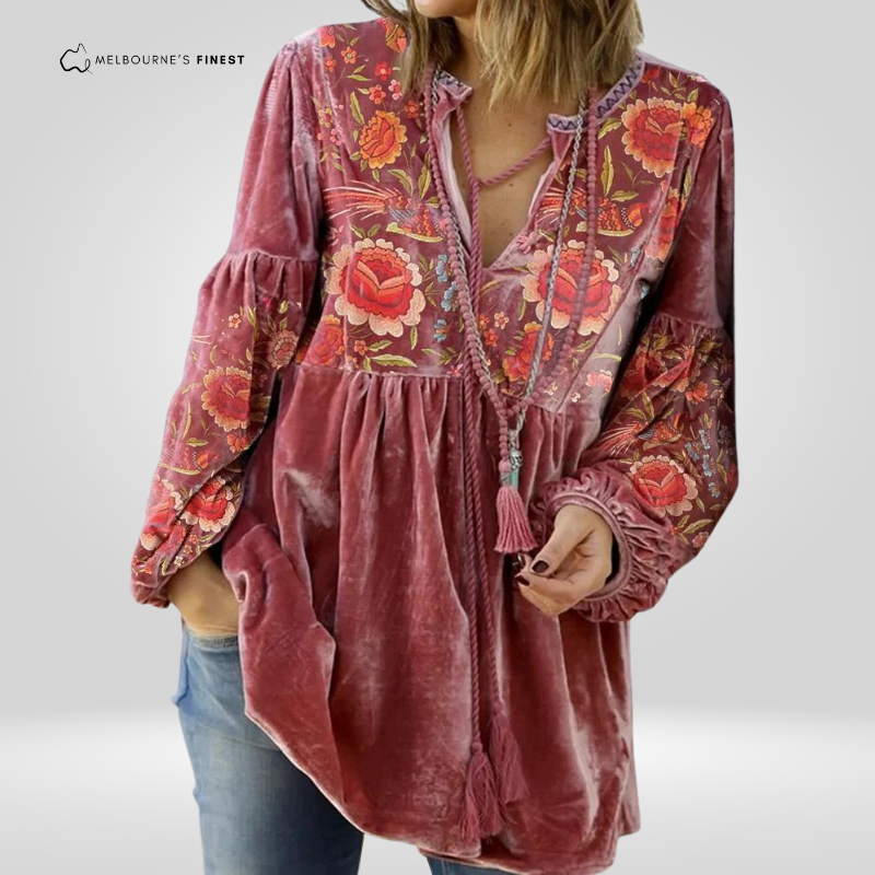 Rhonda™ Vintage Print V-Neck Sweater