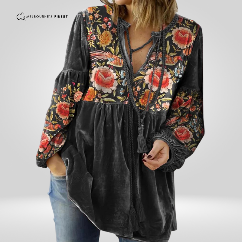 Rhonda™ Vintage Print V-Neck Sweater