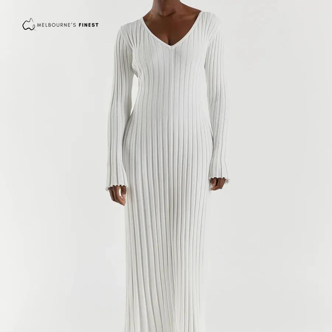 Divine™ Sleeved Knit Midi Dress - V Neck