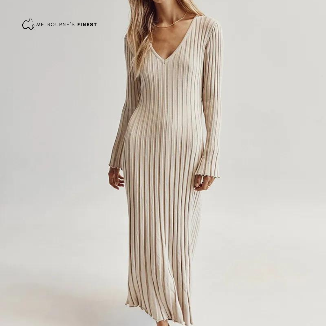 Divine™ Sleeved Knit Midi Dress - V Neck