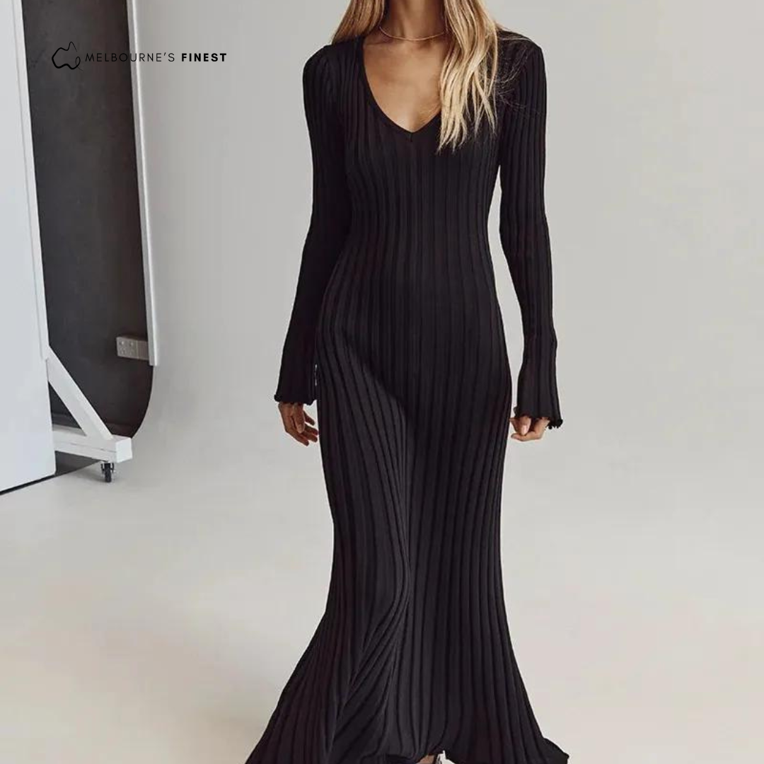 Divine™ Sleeved Knit Midi Dress - V Neck